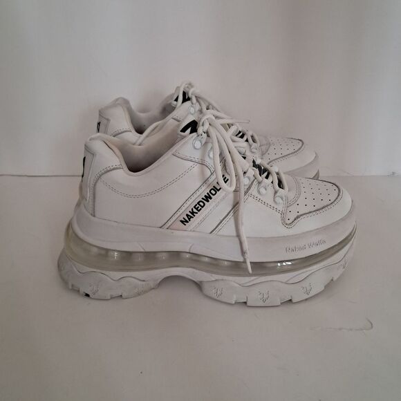 Naked Wolfe Sneakers Women's 8 White Leather Sporty Chunky Platform Y2K 90s - Picture 1 of 6